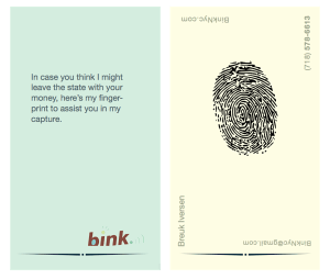 BinkNyc.com Business Card, BinkNyc, Brooklyn New York, Breuk Iversen