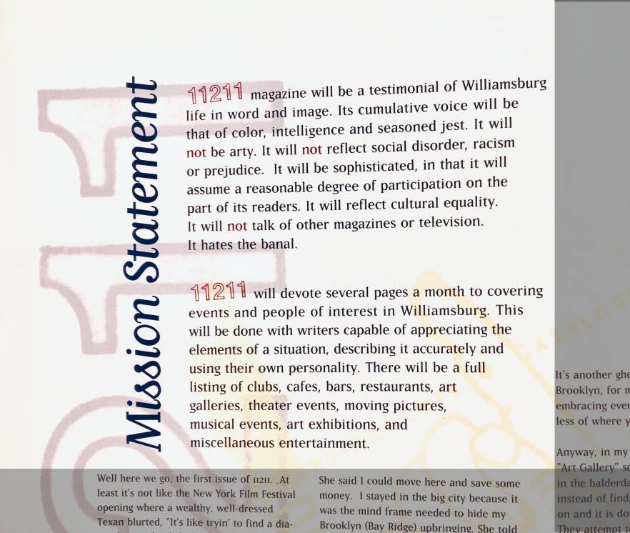 11211 Mission Statement - Williamsburg Brooklyn